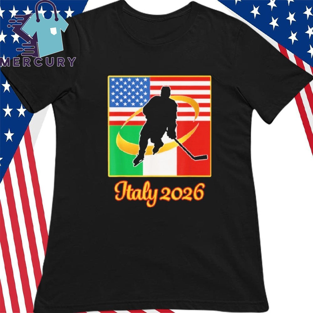 Italy 2026 Ice Hockey 2026 USA Italy Flags Winter Sports Shirt