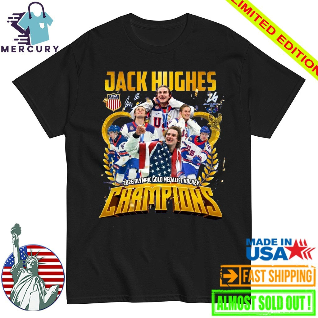 Jack Hughes 2026 Olympic Gold Medalist Hockey Champions Signature Shirt