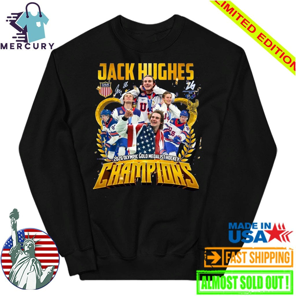 Jack Hughes 2026 Olympic Gold Medalist Hockey Champions Signature Shirt