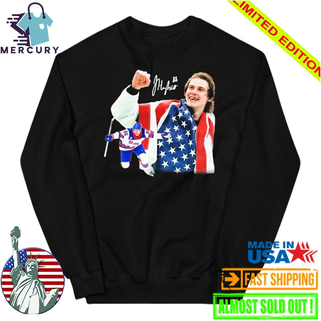 Jack Hughes Men Hockey USA Signature Shirt