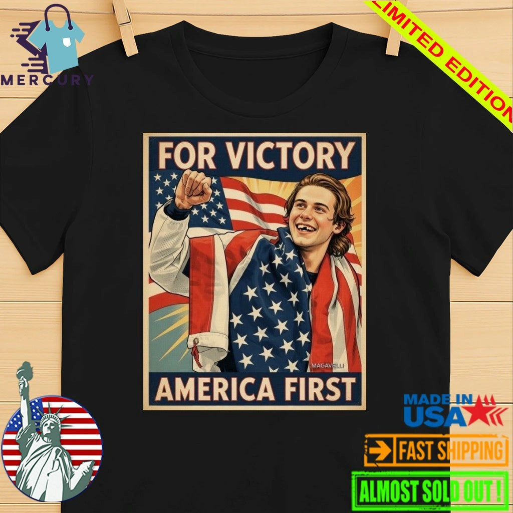 Jack Hughes Teeth Gold Champion Olympic Winter 2026 For Victory America First Shirt