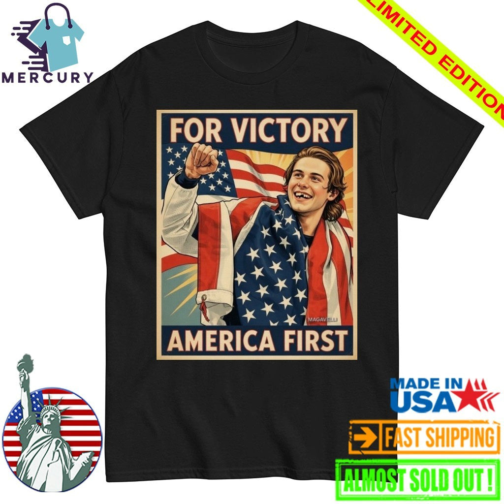 Jack Hughes Teeth Gold Champion Olympic Winter 2026 For Victory America First Shirt