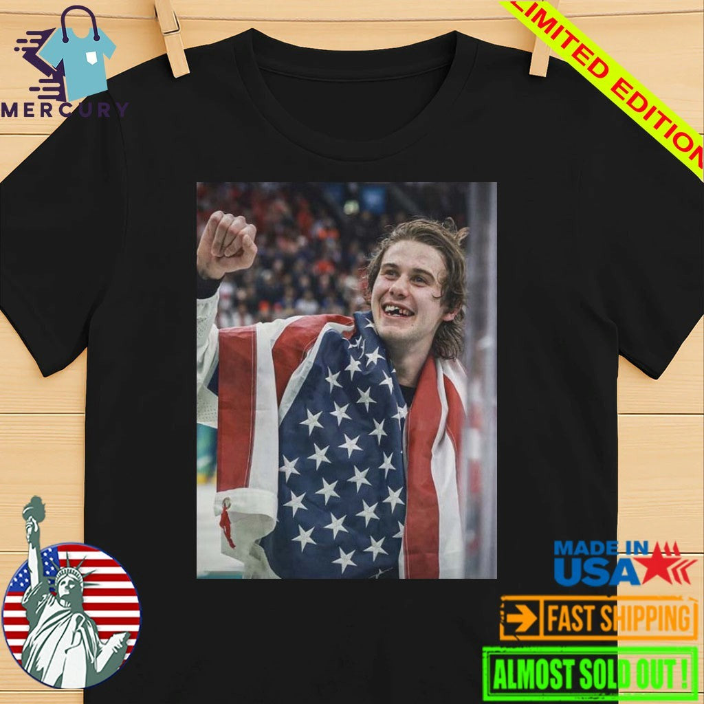 Jack Hughes Toothless Smile Photo Olympic Milano Cortina 2026 Gold Metal Men’s Hockey Champion Shirt