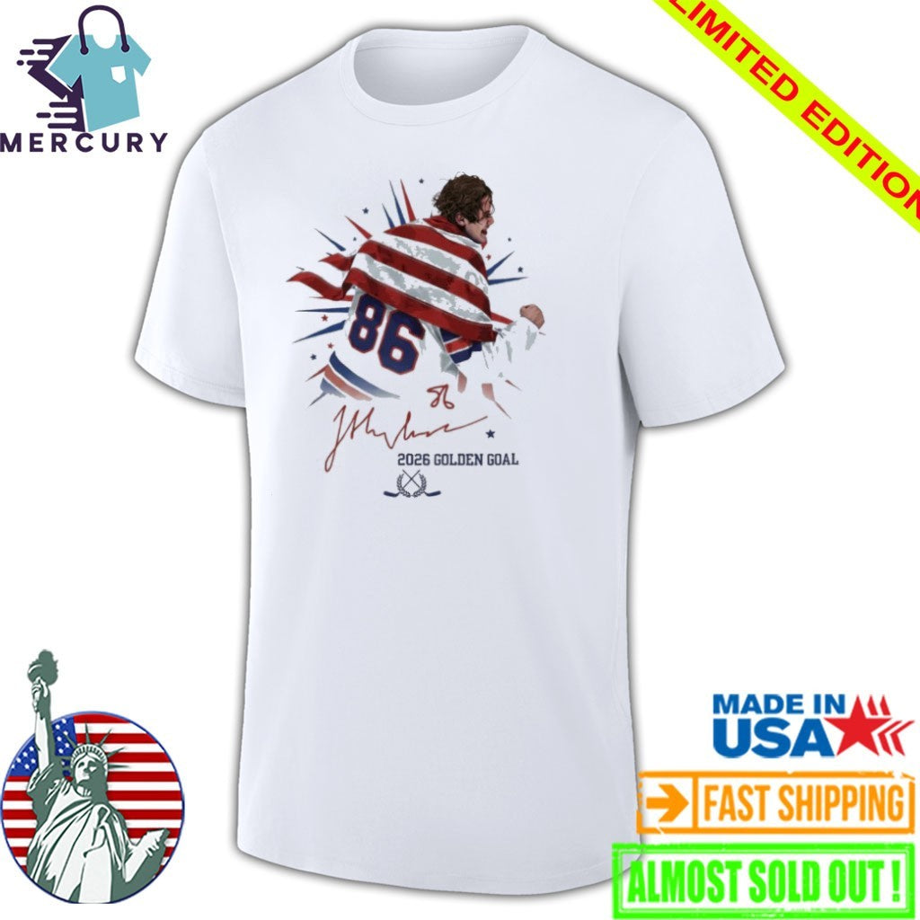Jack Hughes USA Hockey Team 2026 Golden Goal Signatures Shirt