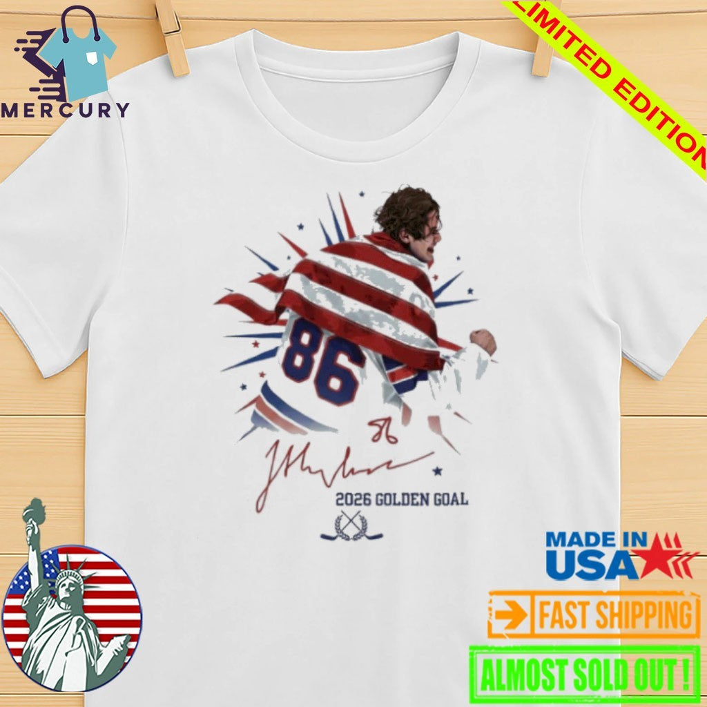 Jack Hughes USA Hockey Team 2026 Golden Goal Signatures Shirt