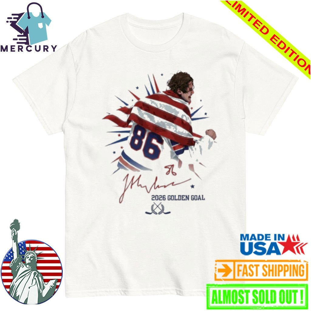 Jack Hughes USA Hockey Team 2026 Golden Goal Signatures Shirt