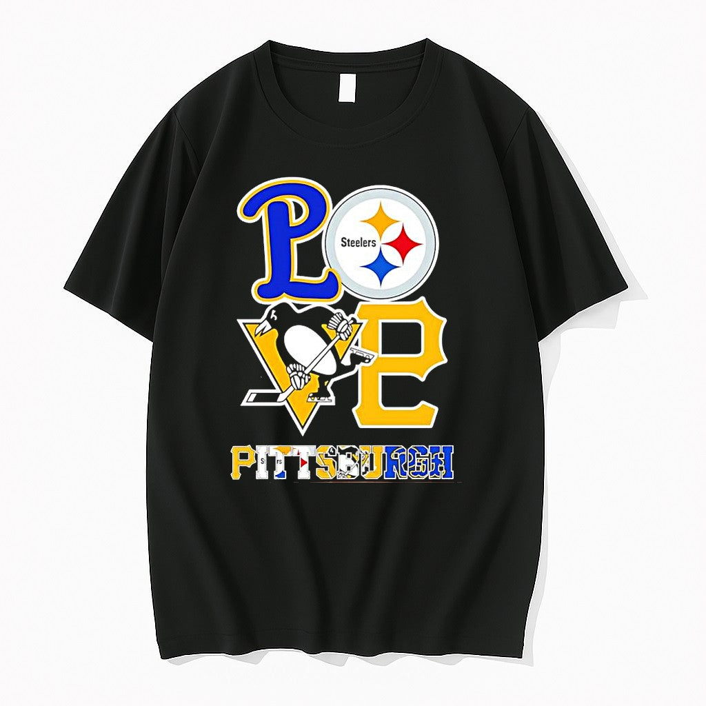 Official Love Pittsburgh Sport Teams Steelers Penguins Pirates Panthers Logos T Shirts