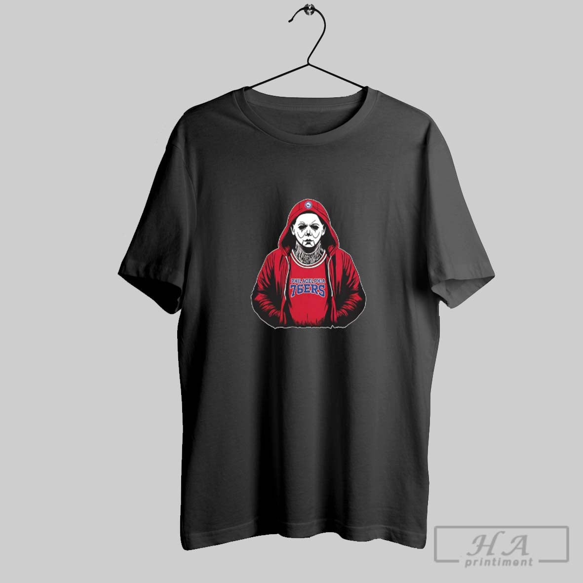 Official Michael Myers Wearing Philadelphia 76ers Nba Scary Halloween 2025 V Neck