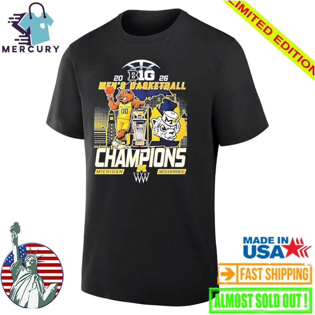 Michigan Wolverines Men’s Basketball B1G Big 10 Conference 2026 Champions Mascot Shirt