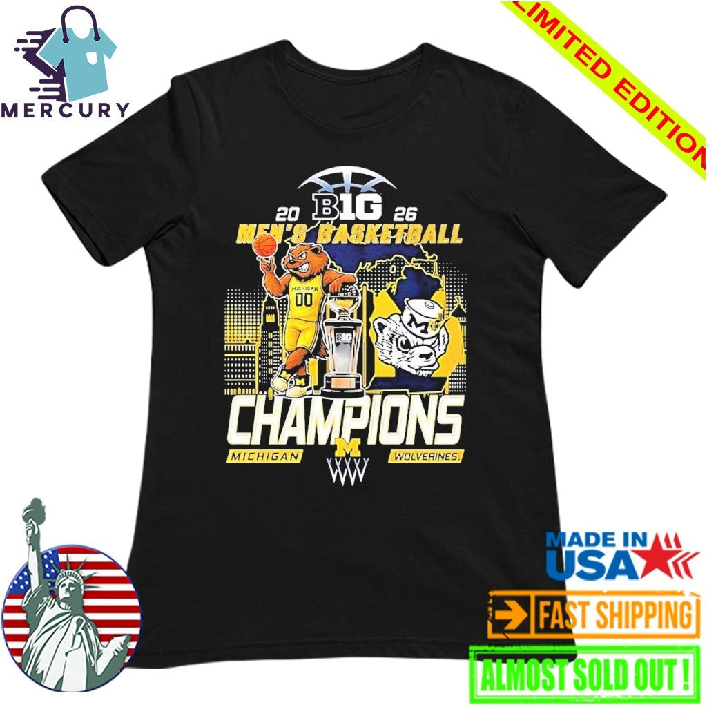 Michigan Wolverines Men’s Basketball B1G Big 10 Conference 2026 Champions Mascot Shirt