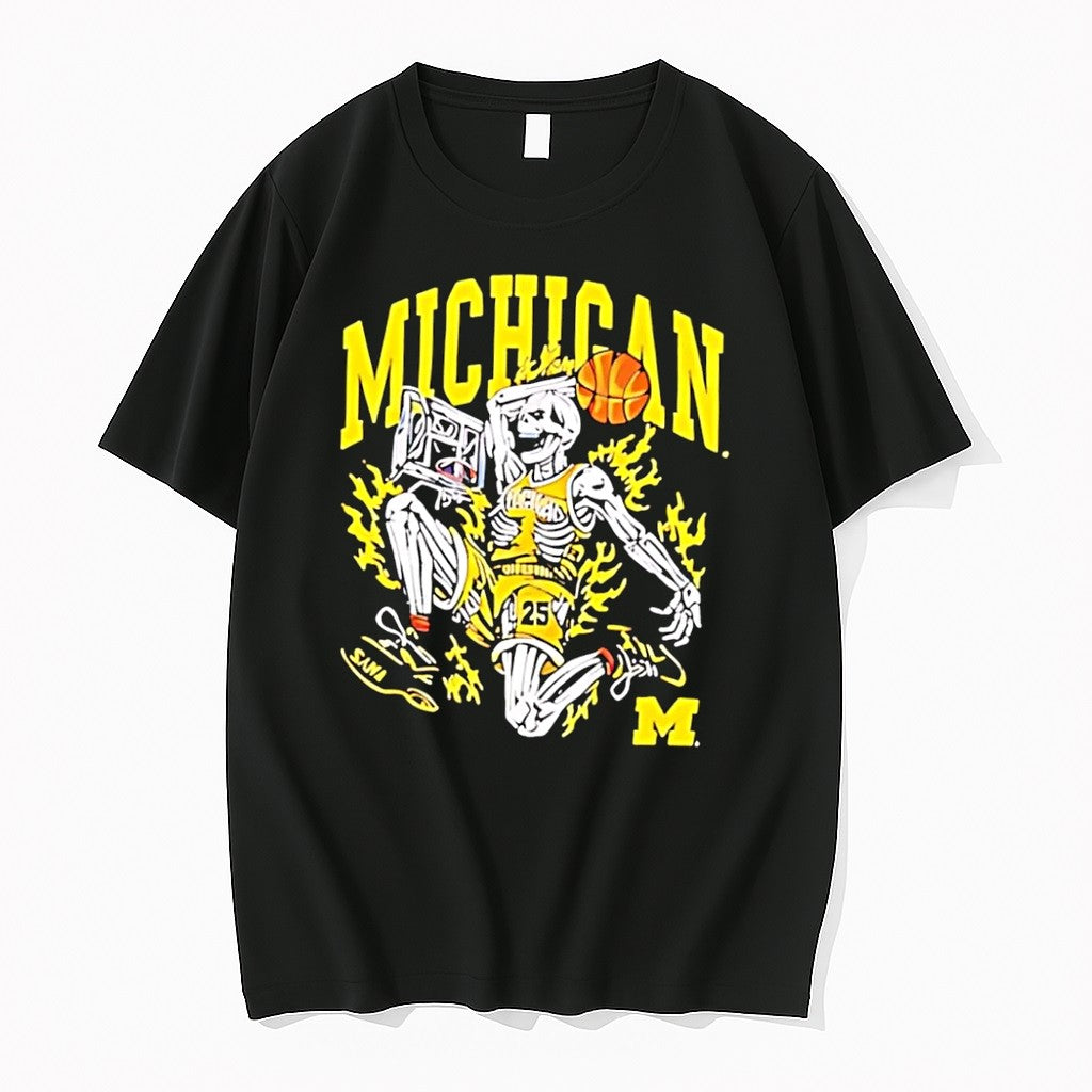 Official Michigan Wolverines Mens Basketball Skeleton 25 Player Black T Shirts