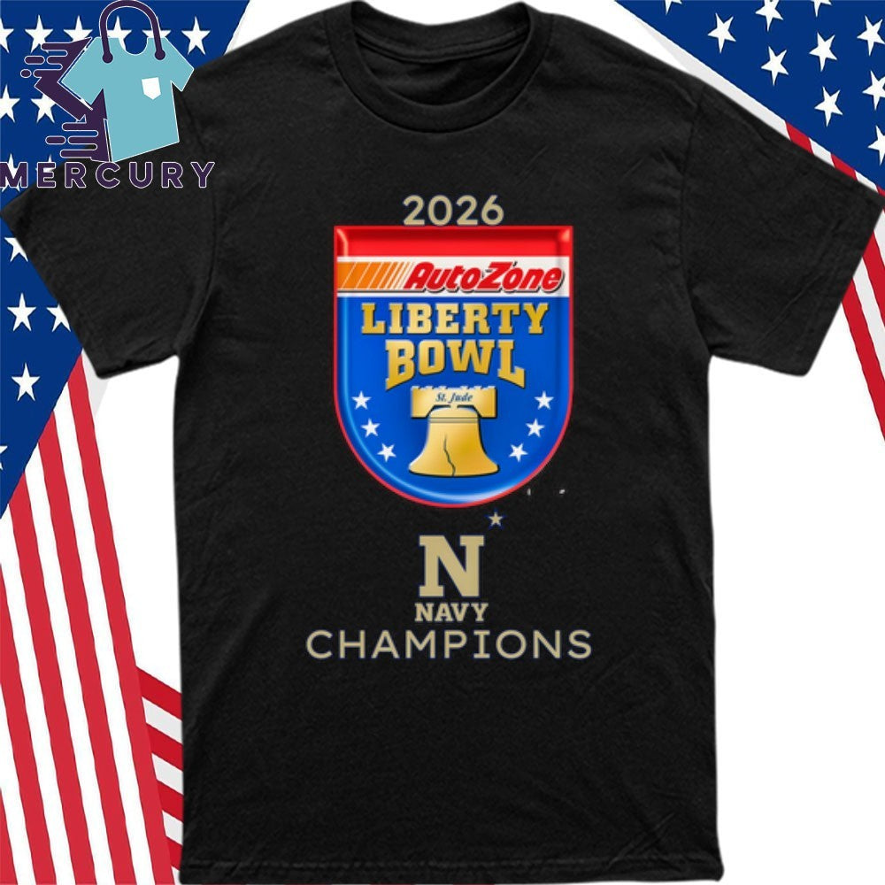 Navy Midshipmen 2026 AutoZone Liberty Bowl Champions Logo Shirt