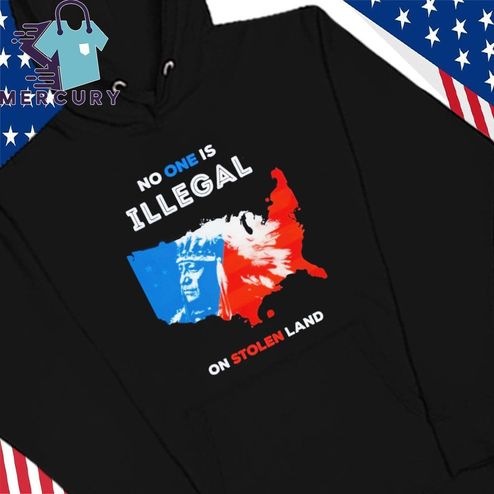 No One Is Illegal On Stolen Land Red And Blue Shirt