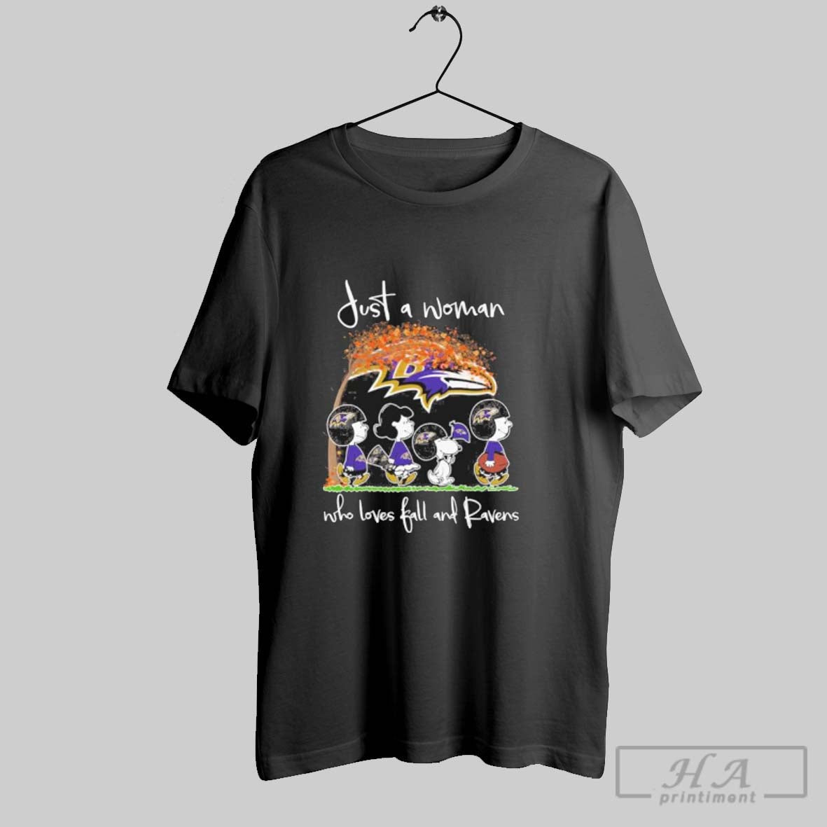 Official Official Just A Woman Who Loves Fall And Baltimore Ravens X The Peanuts Walking