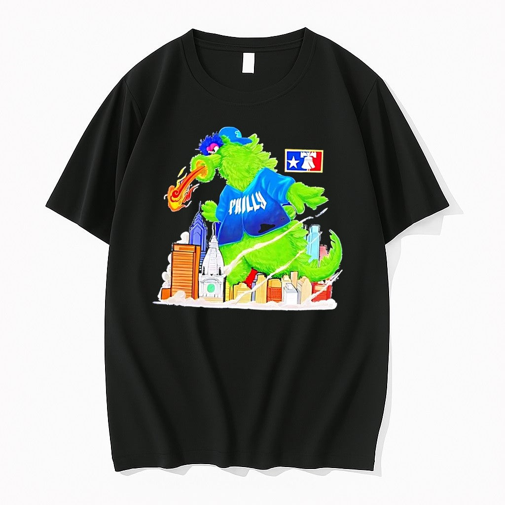 Official Philadelphia Phillies Phanatic Mascot X Godzilla Black T Shirts Jpg