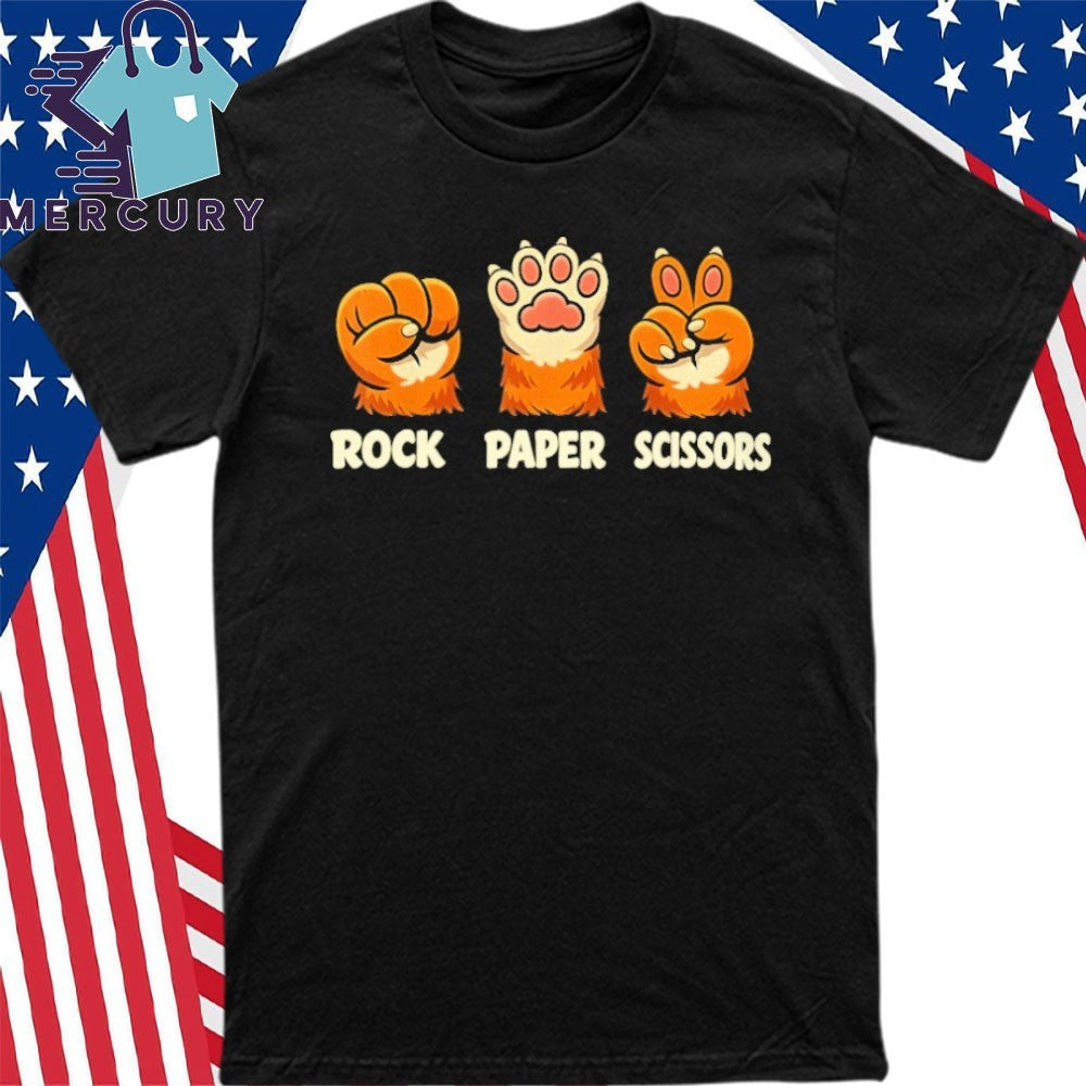 Retro Rock Paper Scissors Cat Paw Humor Pet Lover Meme Shirt