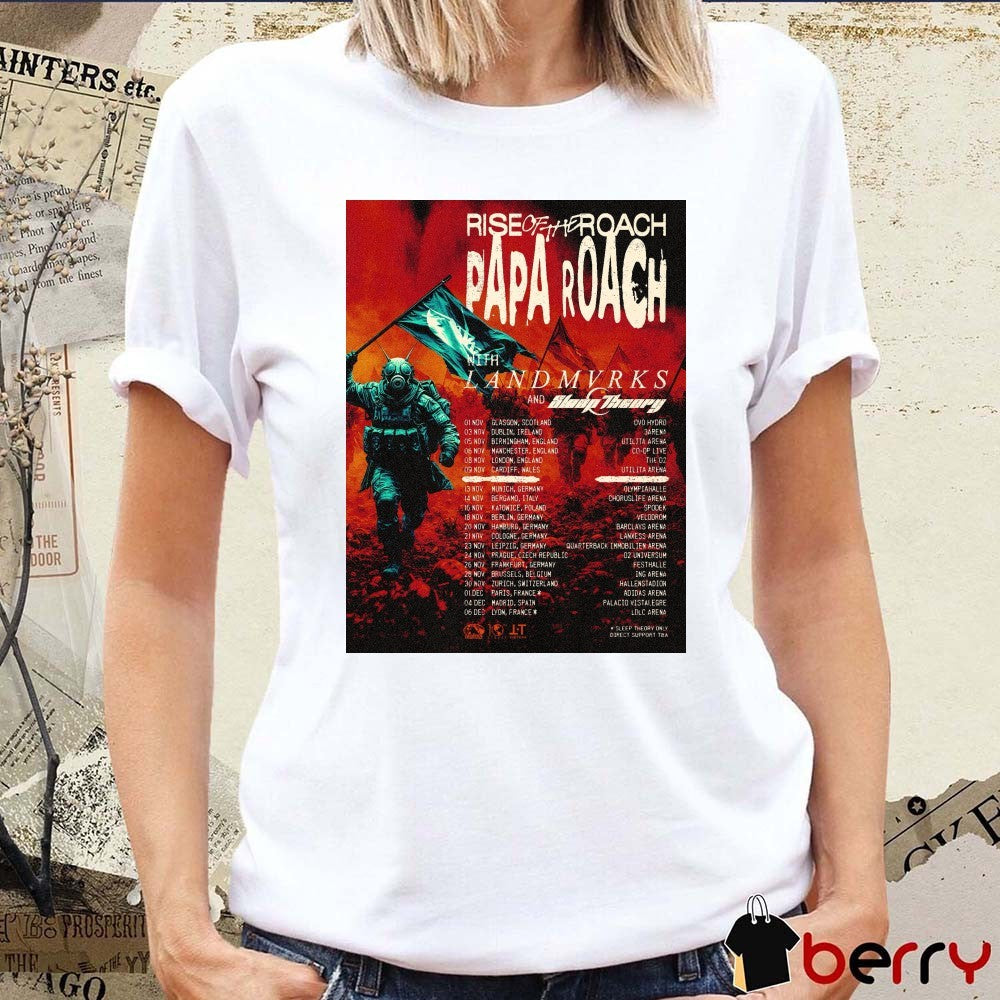 Rise of the Roach Tour 2026 featuring Papa Roach UK, Ireland, and Europe Poster t-shirt