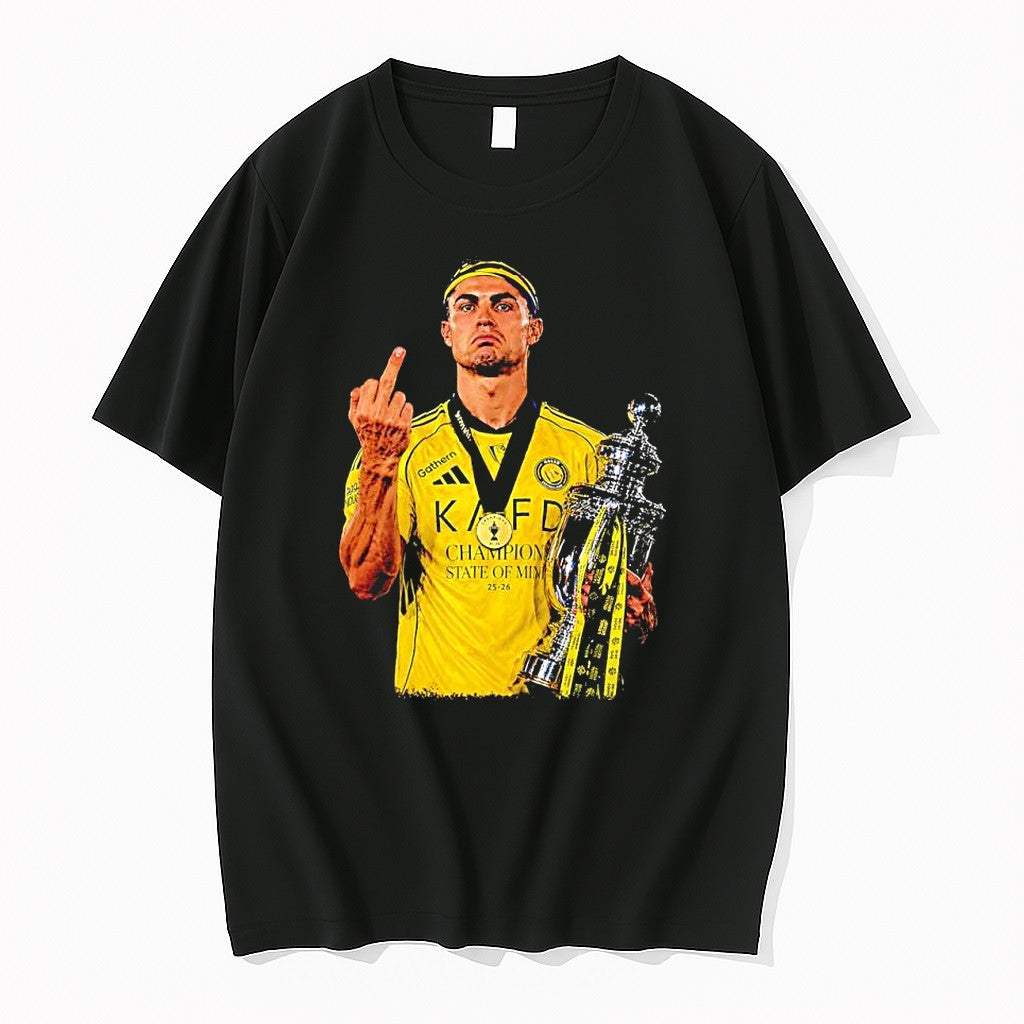 Official Ronaldo Middle Finger Champions State Of Mind 25 26 Football Legend T Shirts