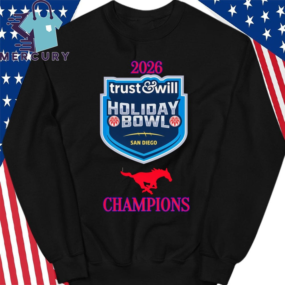 SMU Mustang 2026 Holiday Bowl Champions Logo Shirt