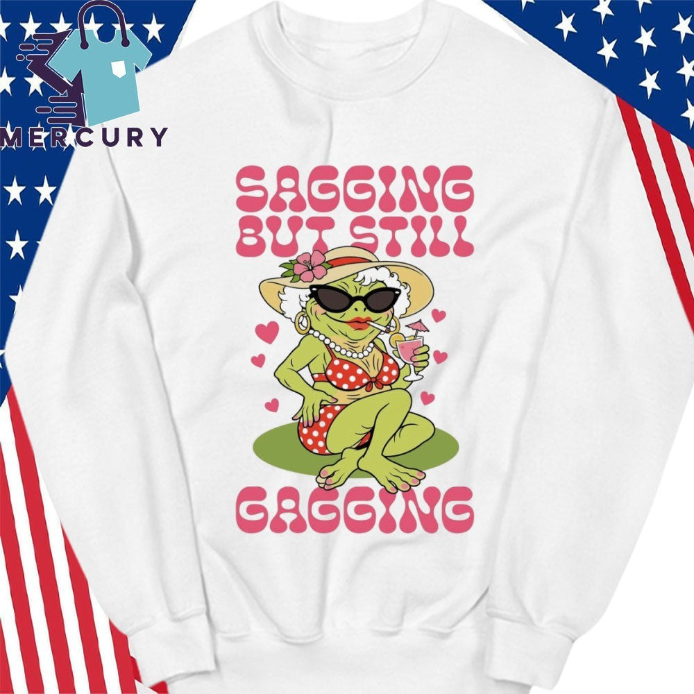 Sagging But Still Gagging Shirt Retro Groovy Summer Frog girl