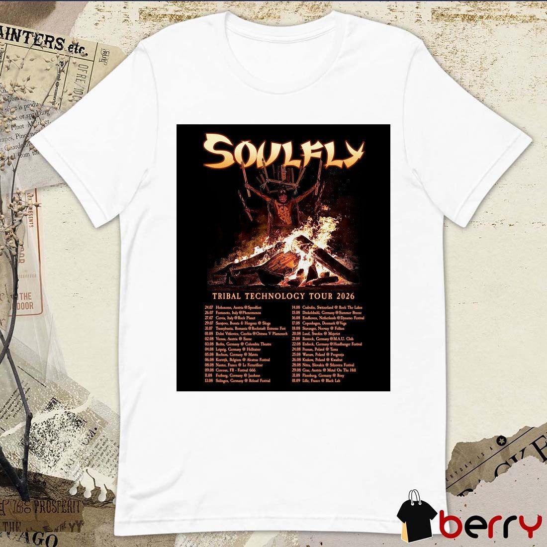 Soulfly Tribal Technology Tour 2026 Tour Dates Europe July – September Poster t-shirt