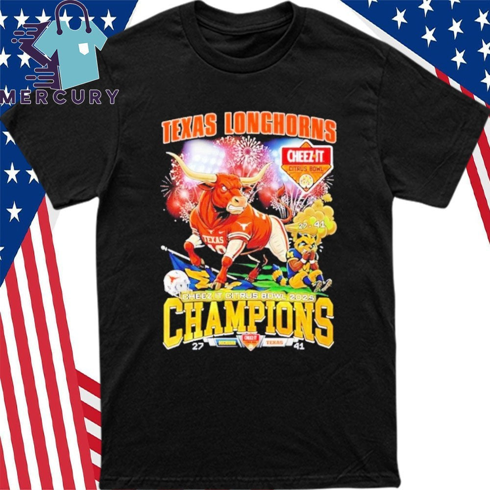 Texas Longhorns 2025 Cheez-It Citrus Bowl Champions 27-41 Score Mascot Shirt