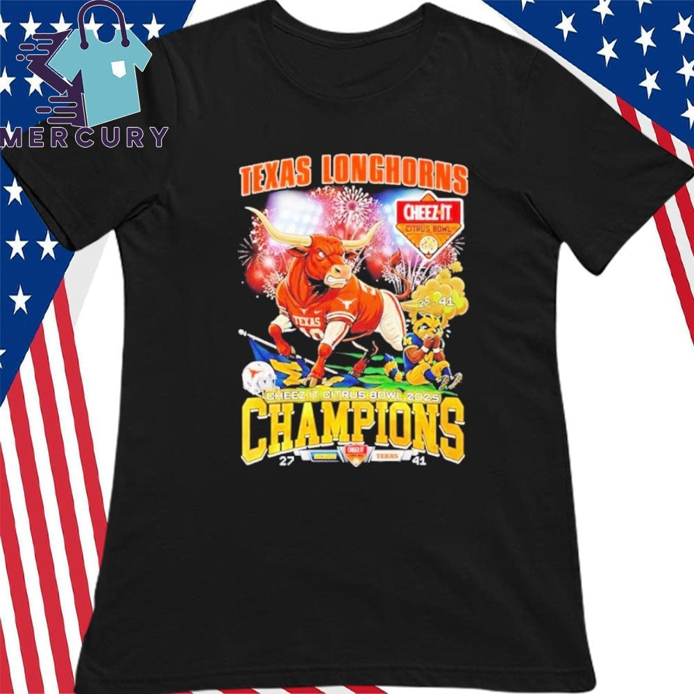 Texas Longhorns 2025 Cheez-It Citrus Bowl Champions 27-41 Score Mascot Shirt