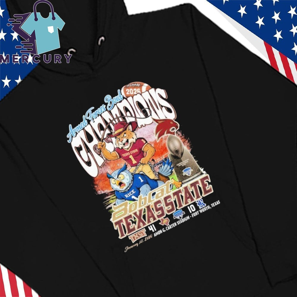 Texas State Bobcats 2026 Armed Forces Bowl Champions Mascot Shirt