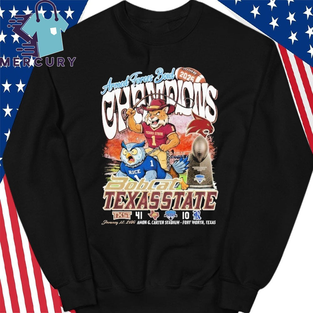 Texas State Bobcats 2026 Armed Forces Bowl Champions Mascot Shirt