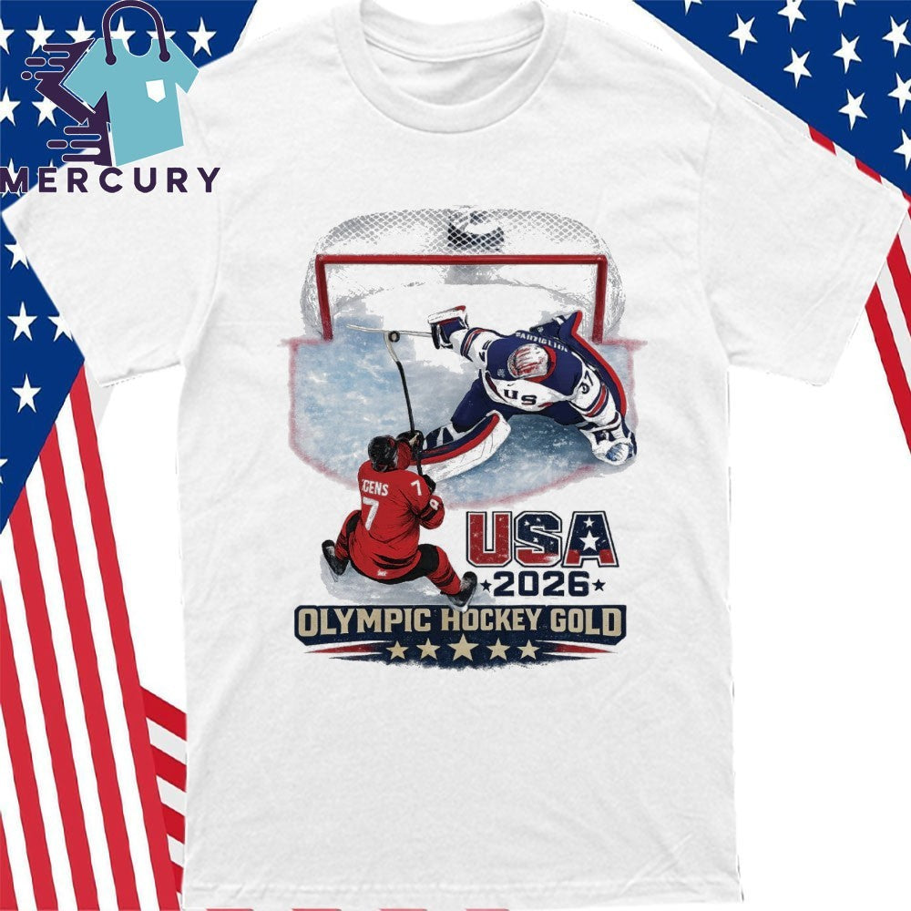 USA Champions Jack Hughes 2026 Olympic Hockey Gold Shirt