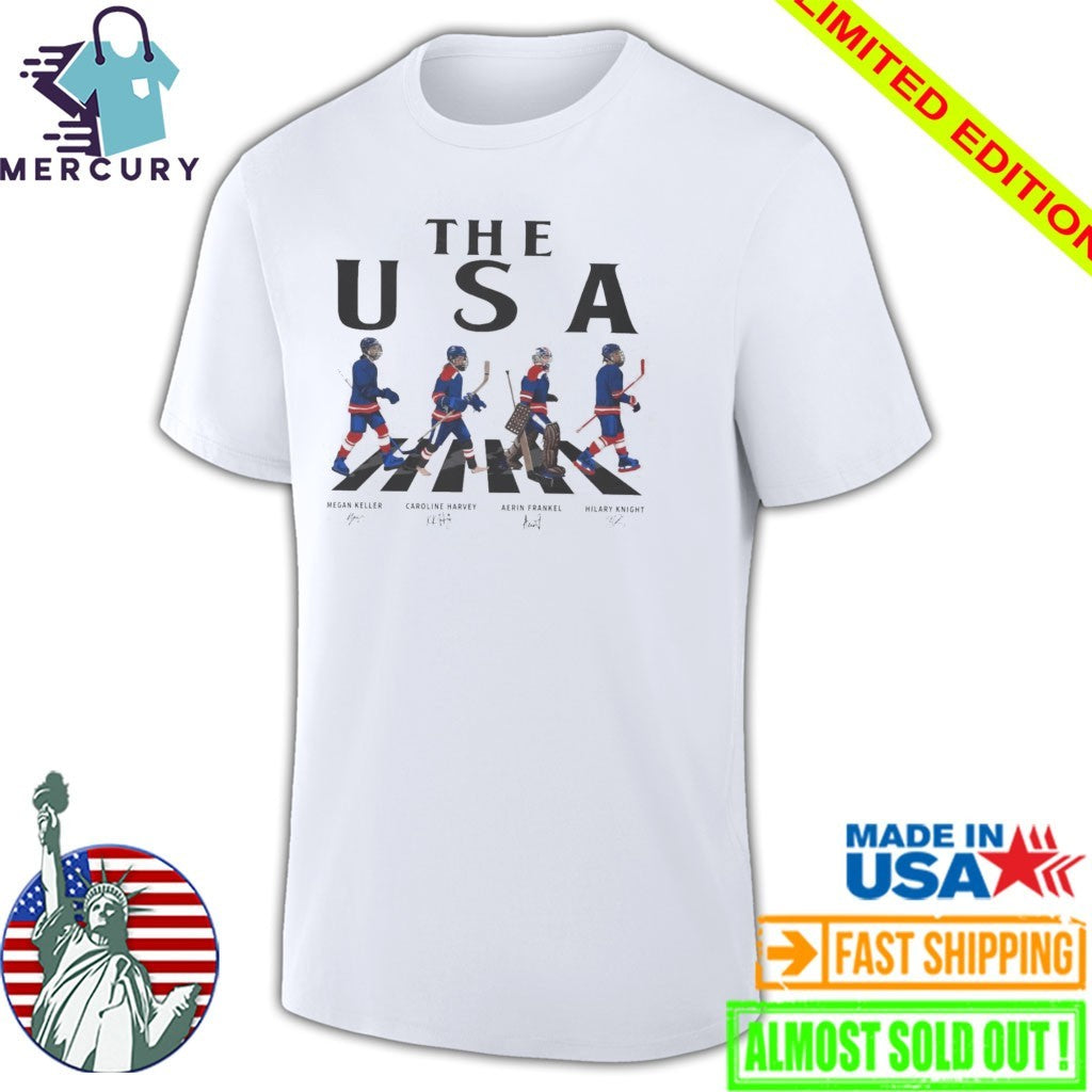 USA Women Ice Hockey Walking Road Signatures Shirt