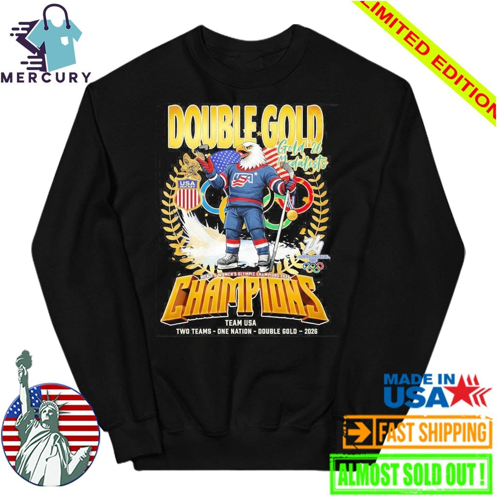 United States Men’s Ice Hockey Team 2026 Double Gold Two Teams Shirt