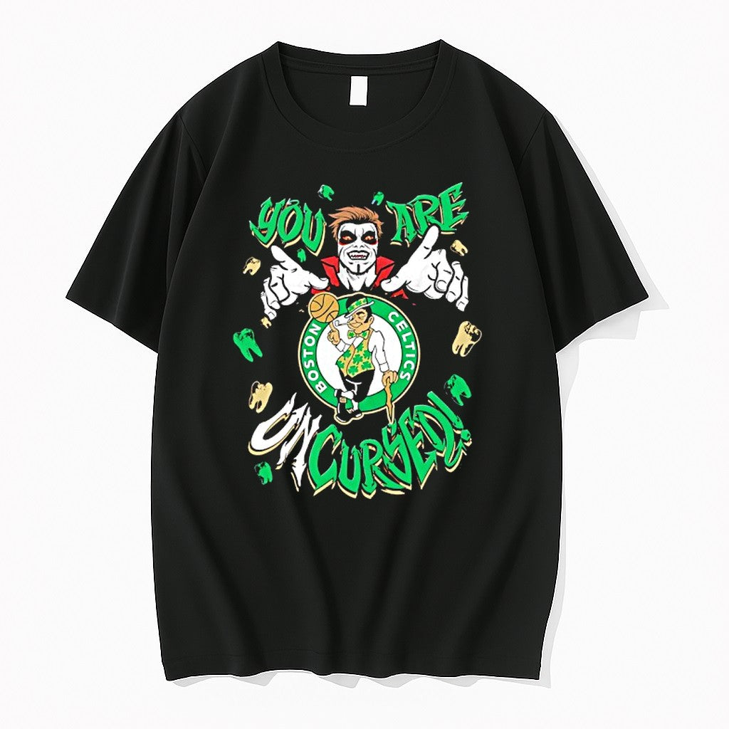 Official Wwe Drops Danhausen X Boston Celtics You Are Uncursed Vampire Horror T Shirts