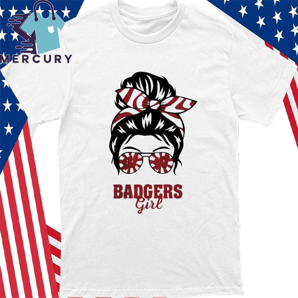 Wisconsin Badgers Girl Messy Bun Glasses shirt