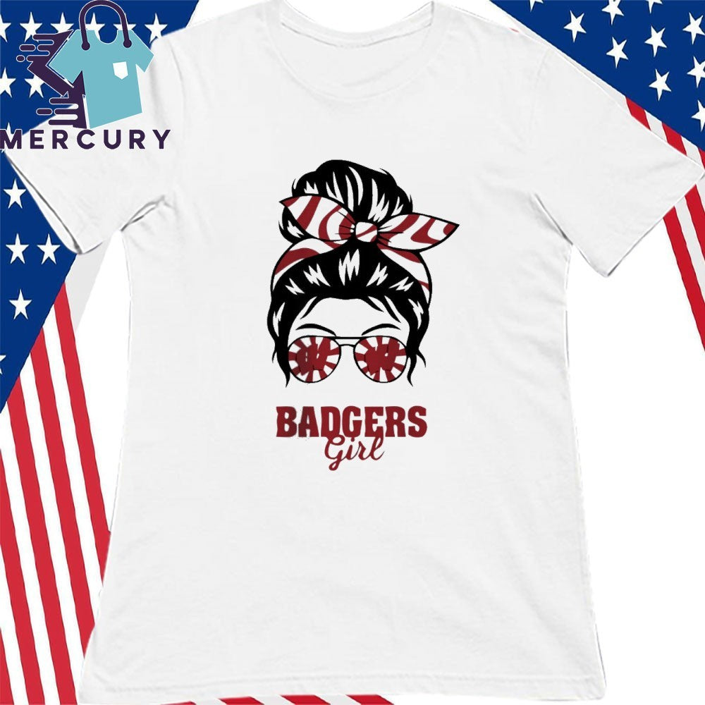 Wisconsin Badgers Girl Messy Bun Glasses shirt