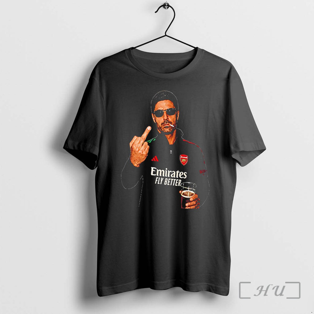 Officials Arsenal Coach Mikel Arteta Middle Finger And Beer Tee