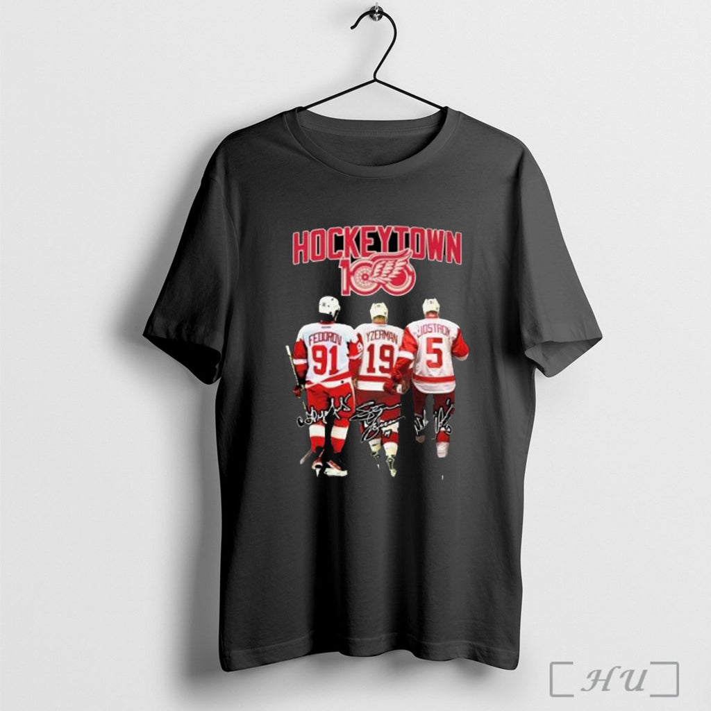 Officials Detroit Red Wings Hockey Town 100 Signatures T Shirt