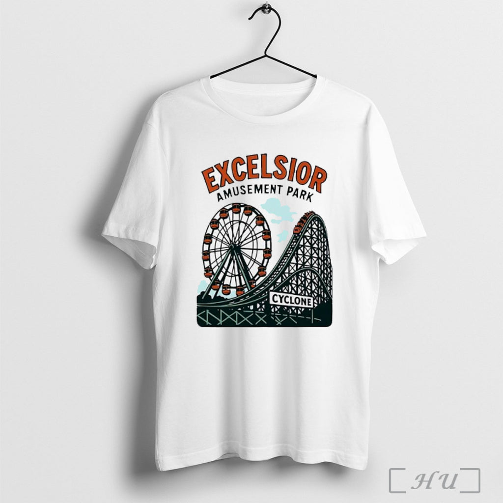 Officials Excelsior Amusement Park Cyclone Roller Coaster Ferris Wheel Retro T Shirt