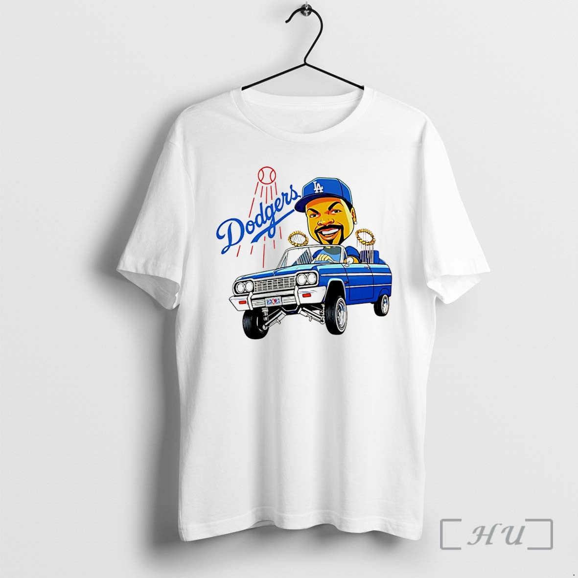 Officials Fan Wearing La Dodgers Ice Cube Bobblehead Cartoon Driving Car Tee Premium T Shirts
