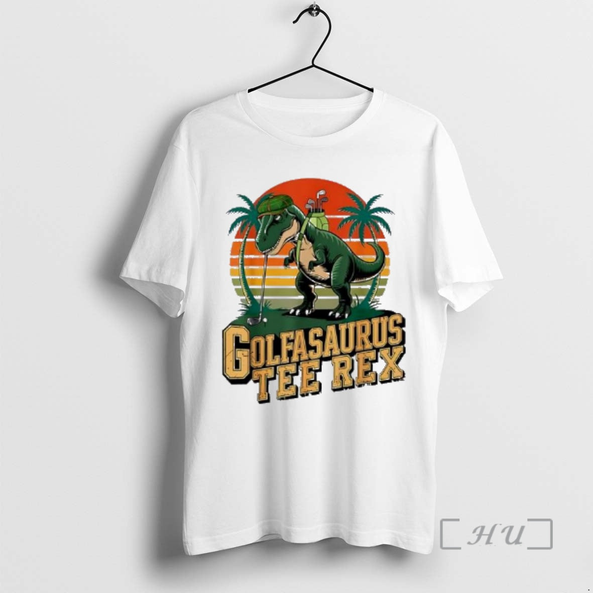 Officials Golfasaurus Tee Rex T Rex Dinosaur Playing Golf Retro Sunset Premium T Shirts Sweater
