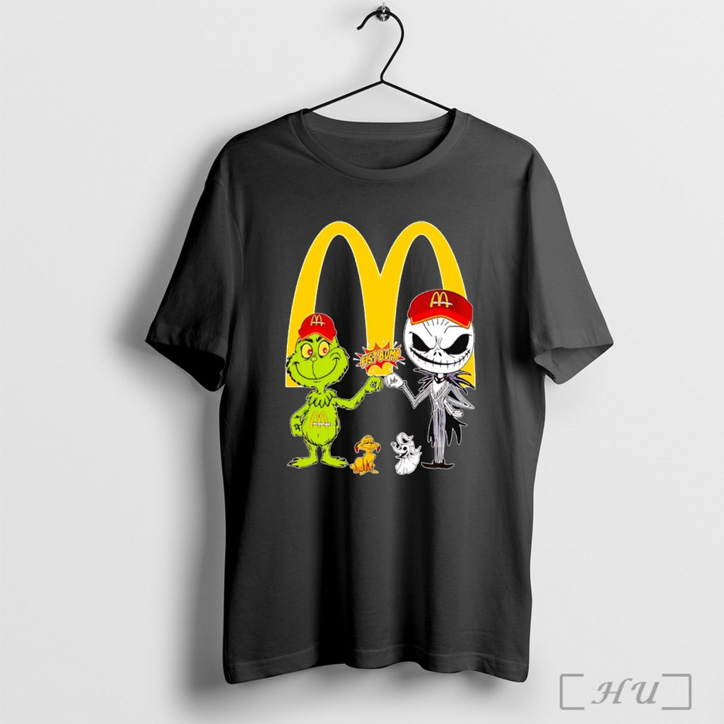 Officials Grinch And Jack Skellington Fist Bump Mcdonalds Halloween T Shirt