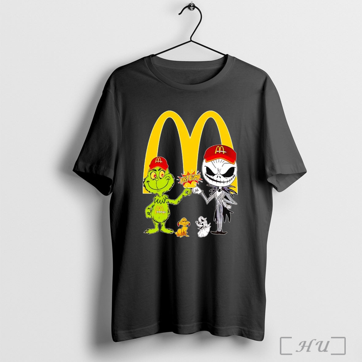 Officials Grinch And Jack Skellington Fist Bump Mcdonalds Halloween T Shirt