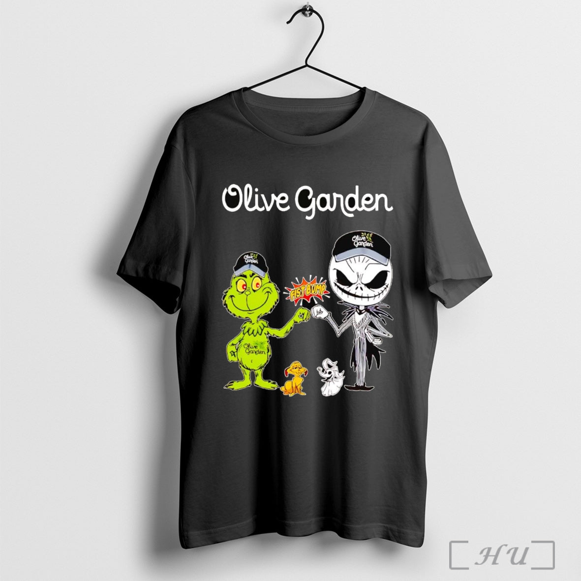 Officials Grinch And Jack Skellington Fist Bump Olive Garden Halloween T Shirt
