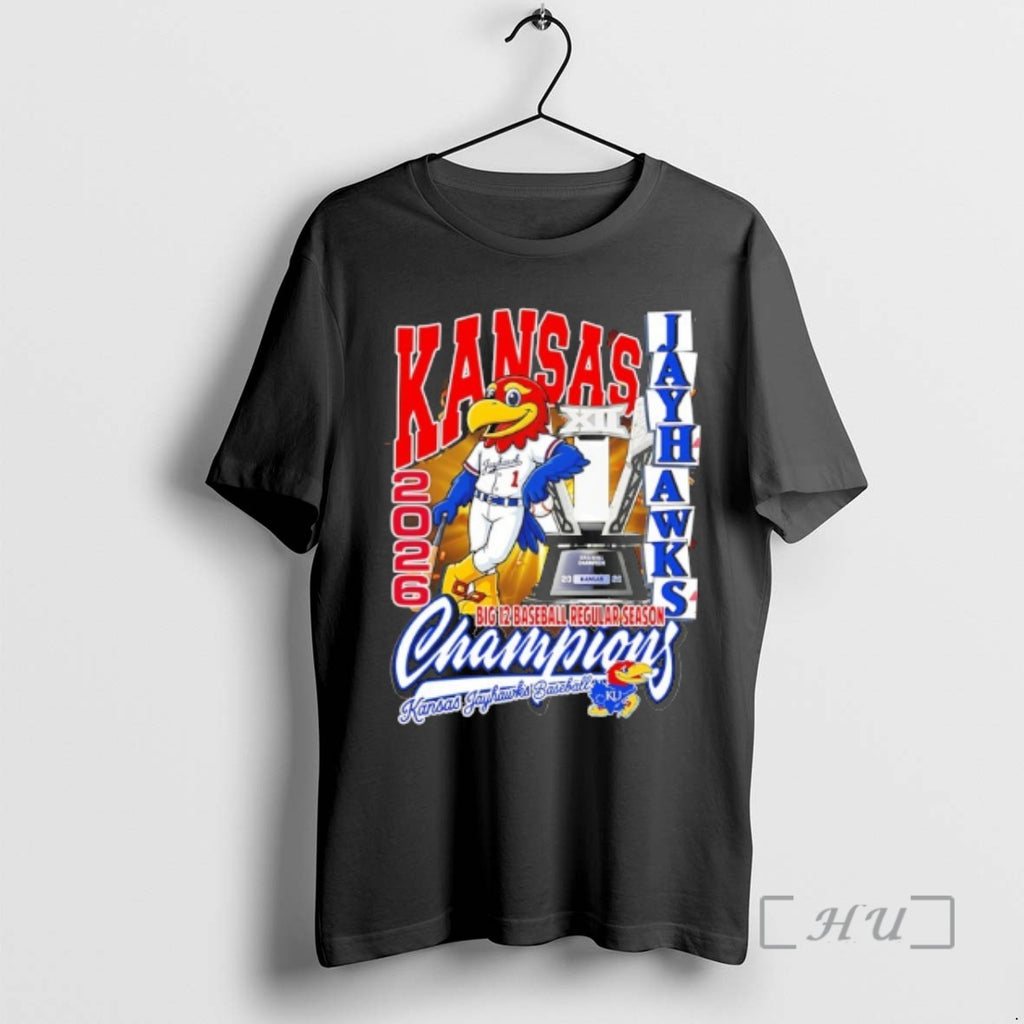 Officials Kansas Jayhawks Baseball Big 12 Regular Season Champions Mascot Trophy Premium T Shirts Sweater