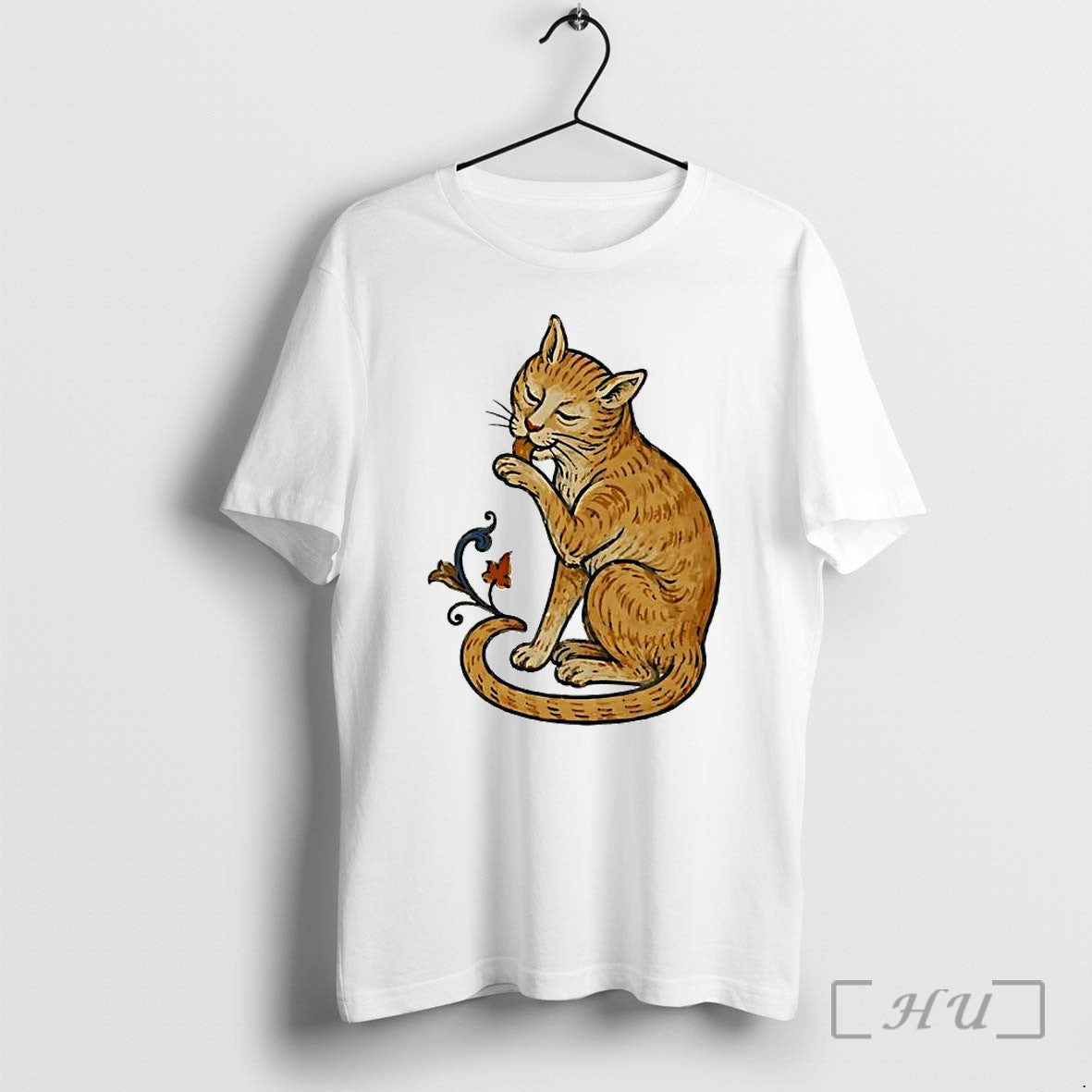 Officials Medieval Cat Grooming Floral Scroll