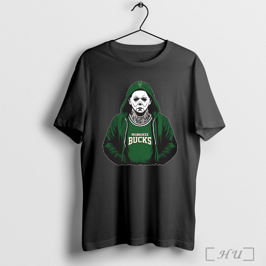 Officials Michael Myers Wearing Milwaukee Bucks Nba Scary Halloween 2025 V Neck T Shirt