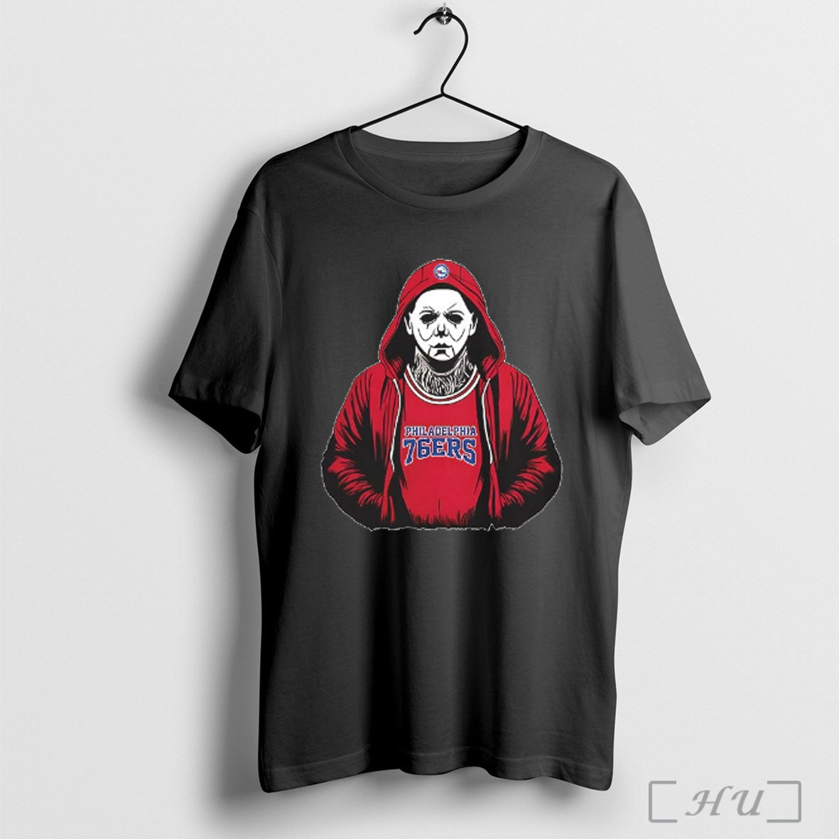 Officials Michael Myers Wearing Philadelphia 76ers Nba Scary Halloween 2025 V Neck T Shirt