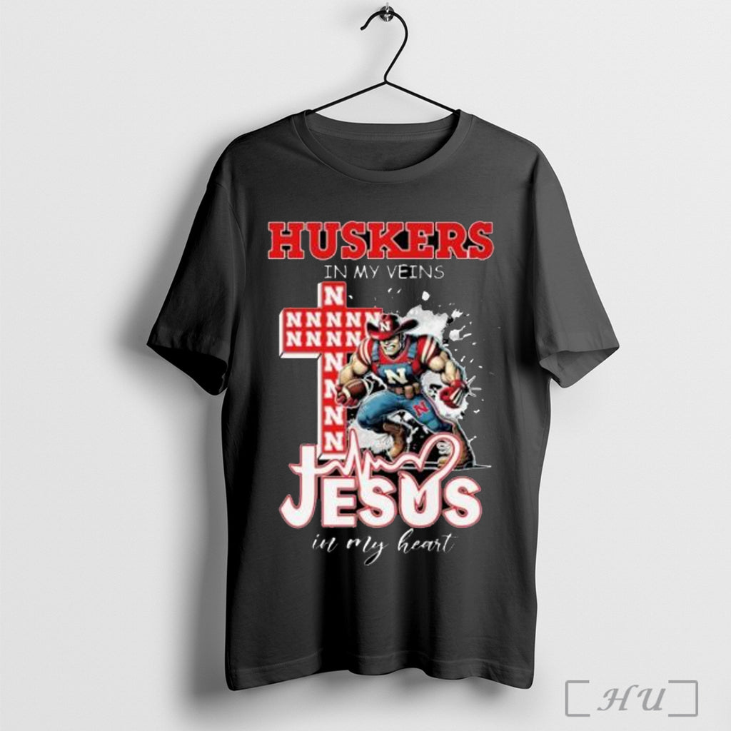 Officials Nebraska Huskers In My Veins Jesus In My Heart Mascot 2025 T Shirt