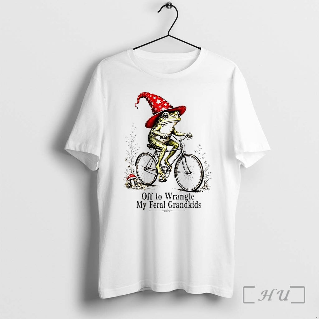 Officials Off To Wrangle My Feral Grandkids Wizard Frog On Bicycle Premium T Shirts Sweater