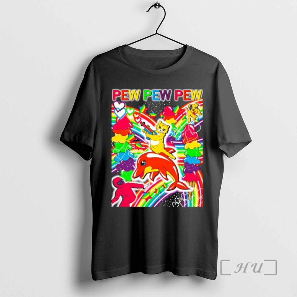 Officials Pew Pew Pew Full Color Charcoal Cat Riding Dolphin